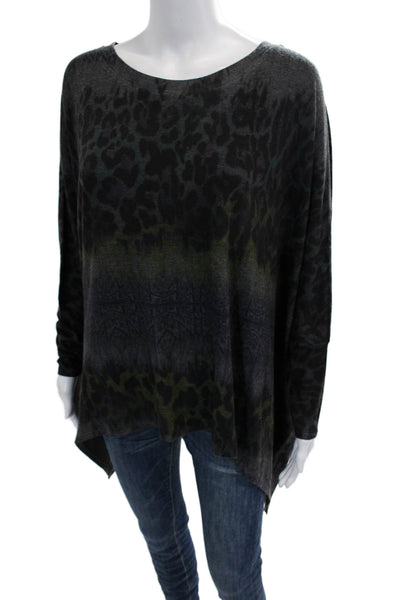 Nally & Millie Womens Black Animal Print Tunic Sweater Long Sleeve Size One Size