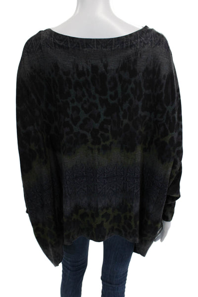 Nally & Millie Womens Black Animal Print Tunic Sweater Long Sleeve Size One Size