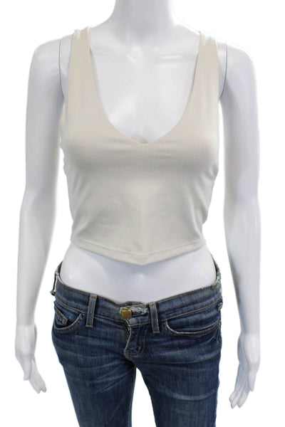 Beyond Yoga Women Cropped Tank White V-Neck Polyester Blend Sleeveless Size S