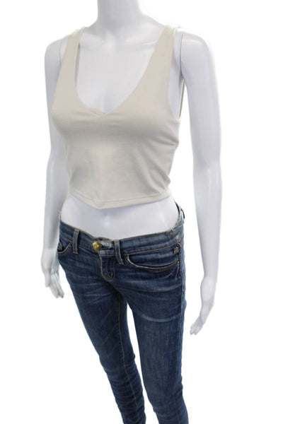 Beyond Yoga Women Cropped Tank White V-Neck Polyester Blend Sleeveless Size S