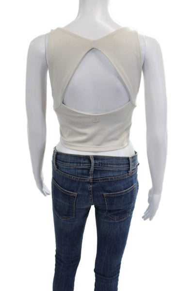 Beyond Yoga Women Cropped Tank White V-Neck Polyester Blend Sleeveless Size S