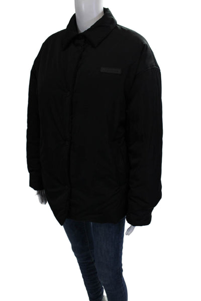 Bandier Unisex Puffer Quilted Jacket Black Collared Snap Long Sleeve Size S