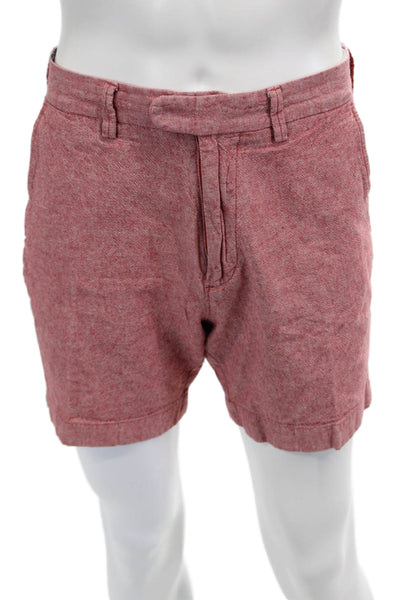 J Crew Mens Chino Shorts Red Herringbone Linen Cotton Button Size 31