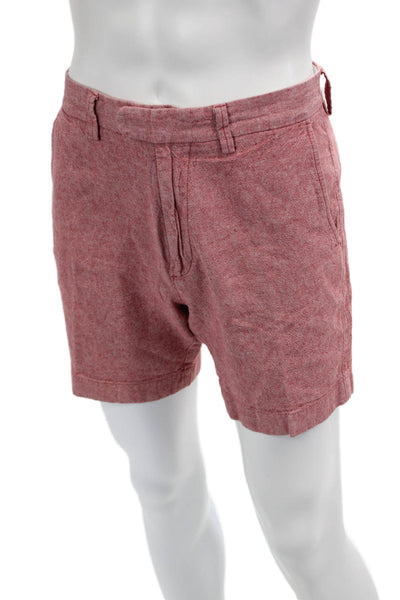 J Crew Mens Chino Shorts Red Herringbone Linen Cotton Button Size 31