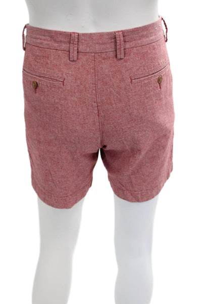 J Crew Mens Chino Shorts Red Herringbone Linen Cotton Button Size 31