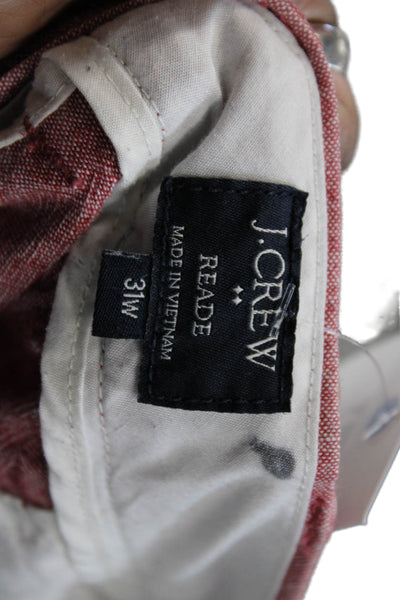 J Crew Mens Chino Shorts Red Herringbone Linen Cotton Button Size 31