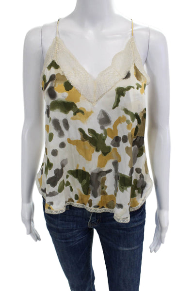 Zadig & Voltaire Women Beige Abstract V-Neck Spaghetti Strap Tank Top Size XS