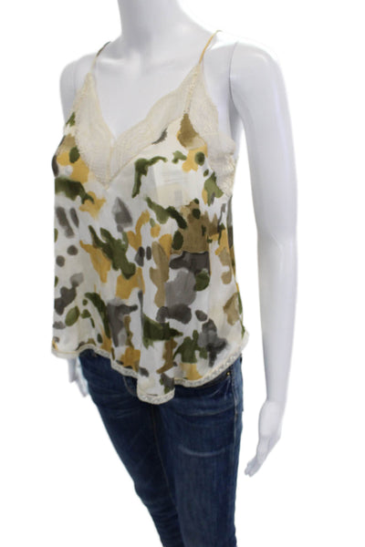 Zadig & Voltaire Women Beige Abstract V-Neck Spaghetti Strap Tank Top Size XS