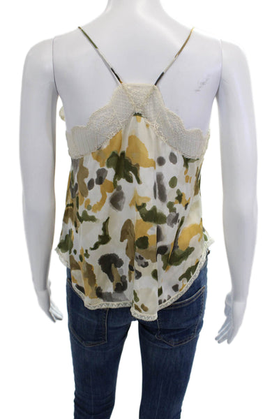 Zadig & Voltaire Women Beige Abstract V-Neck Spaghetti Strap Tank Top Size XS