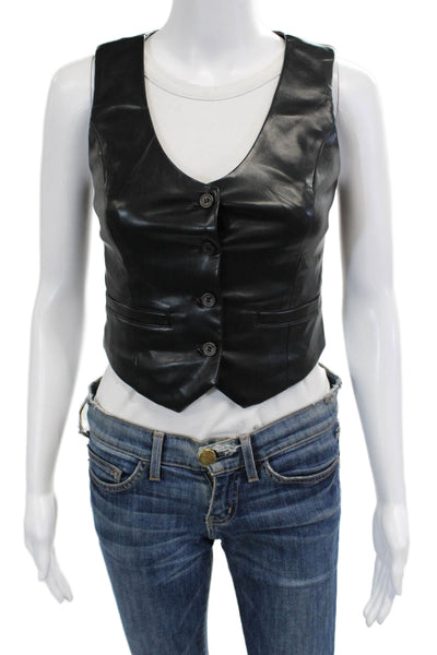 Dolce Cabo Women Biker Sleeveless V-Neck Button Polyurethane Vest Black Size XS