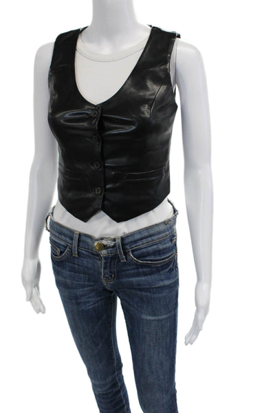 Dolce Cabo Women Biker Sleeveless V-Neck Button Polyurethane Vest Black Size XS