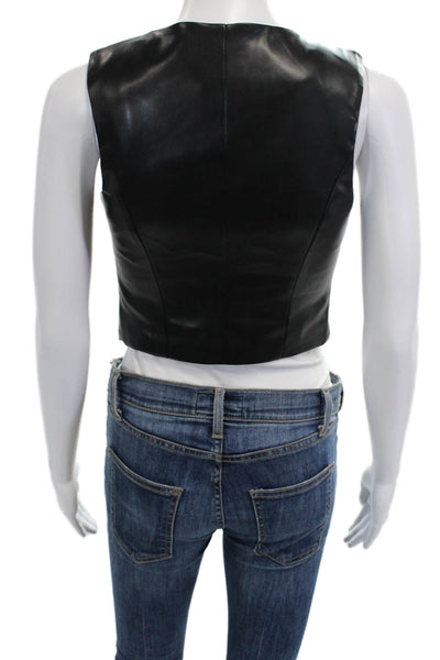 Dolce Cabo Women Biker Sleeveless V-Neck Button Polyurethane Vest Black Size XS