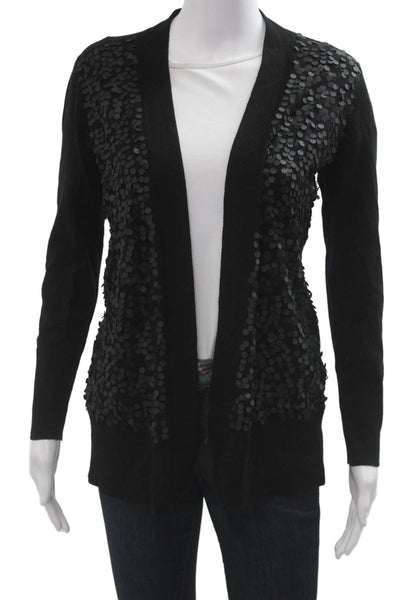 Eileen Fisher Womens Black Merino Wool Polka Dot Cardigan Long Sleeve Size S