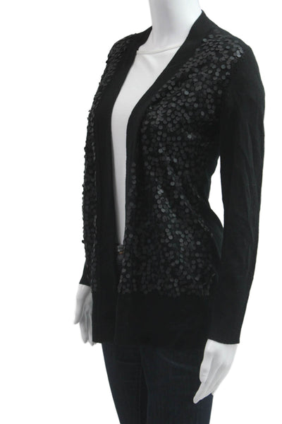Eileen Fisher Womens Black Merino Wool Polka Dot Cardigan Long Sleeve Size S