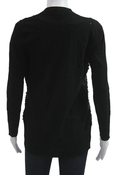Eileen Fisher Womens Black Merino Wool Polka Dot Cardigan Long Sleeve Size S