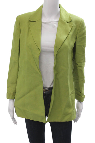 Dana Buchman Womens Green Linen Blend Collared Blazer Petite Size 4