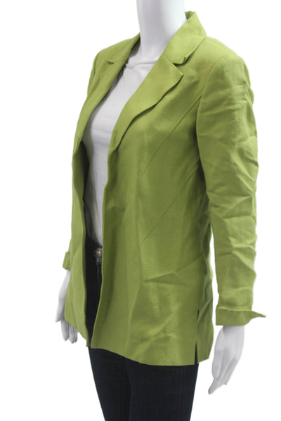 Dana Buchman Womens Green Linen Blend Collared Blazer Petite Size 4