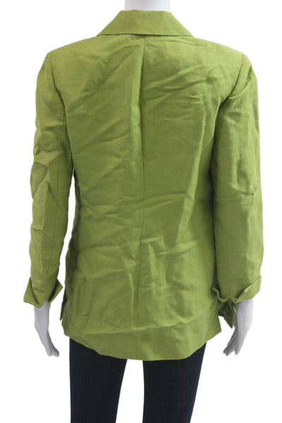Dana Buchman Womens Green Linen Blend Collared Blazer Petite Size 4