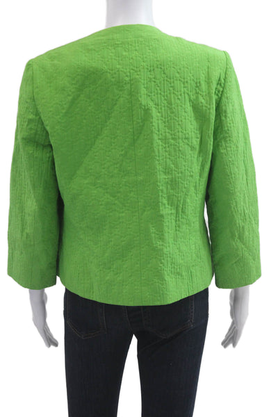 Louben Women Quilted Blazer Green 3/4 Sleeve Round Neck Cotton Blend Size S