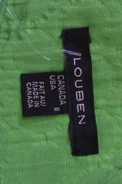 Louben Women Quilted Blazer Green 3/4 Sleeve Round Neck Cotton Blend Size S