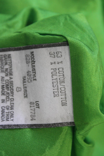Louben Women Quilted Blazer Green 3/4 Sleeve Round Neck Cotton Blend Size S