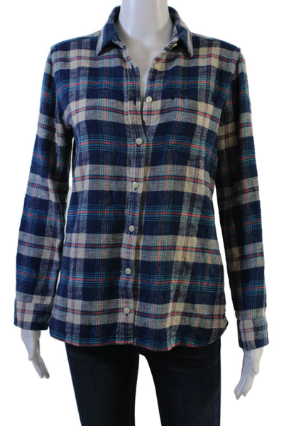 J Crew Women Plaid Cotton Collared Button Up Top Long Sleeve Basic Size 4