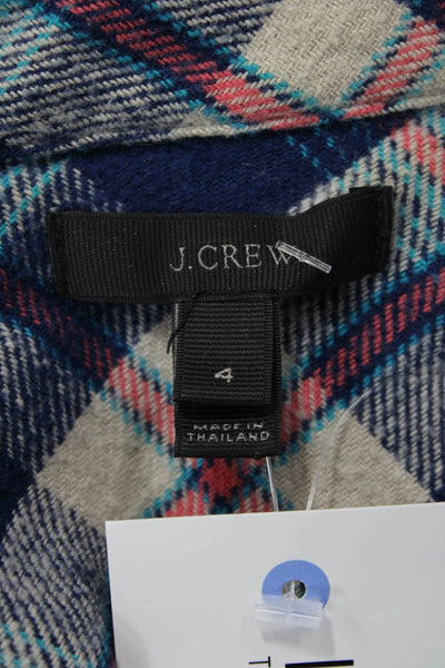J Crew Women Plaid Cotton Collared Button Up Top Long Sleeve Basic Size 4