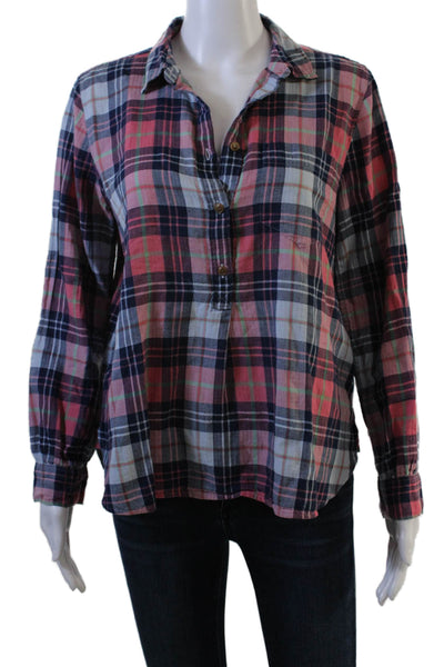 J Crew Womens Plaid Collared Button-Up Long Sleeve Cotton Shirt Blue Size S