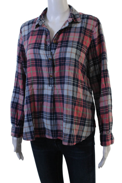 J Crew Womens Plaid Collared Button-Up Long Sleeve Cotton Shirt Blue Size S