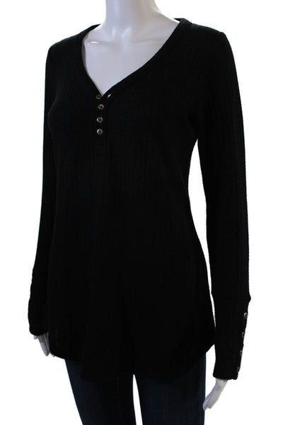 Chaser Womens Tunic V-Neck Button Up Black 100% Cotton Long Sleeve Size S