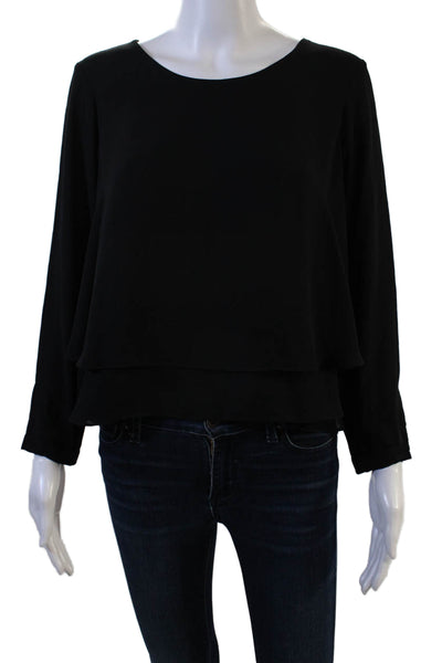 Zara Womens Basic Black Long Sleeve Round Neck Blouse Cotton Blend Size M