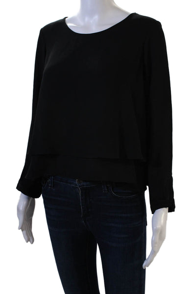 Zara Womens Basic Black Long Sleeve Round Neck Blouse Cotton Blend Size M