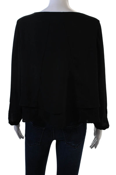 Zara Womens Basic Black Long Sleeve Round Neck Blouse Cotton Blend Size M