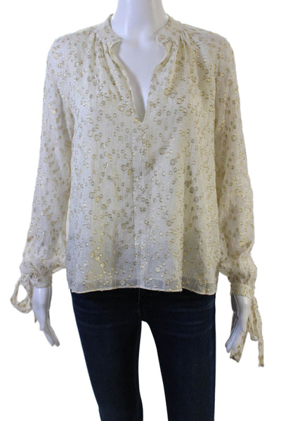 Derek Lam 10 Crosby Women V-Neck Longsleeve Tie Neck White Silk Blouse Size 2