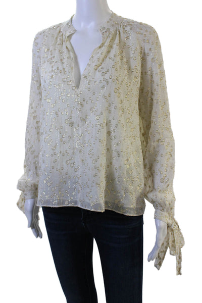 Derek Lam 10 Crosby Women V-Neck Longsleeve Tie Neck White Silk Blouse Size 2