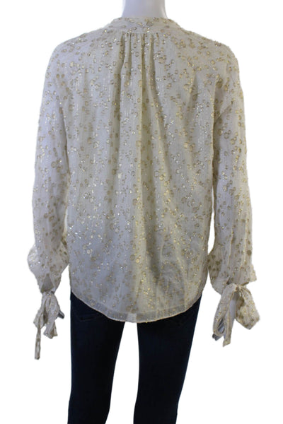 Derek Lam 10 Crosby Women V-Neck Longsleeve Tie Neck White Silk Blouse Size 2