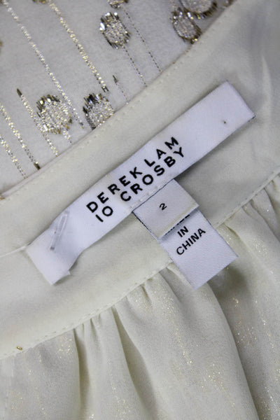 Derek Lam 10 Crosby Women V-Neck Longsleeve Tie Neck White Silk Blouse Size 2