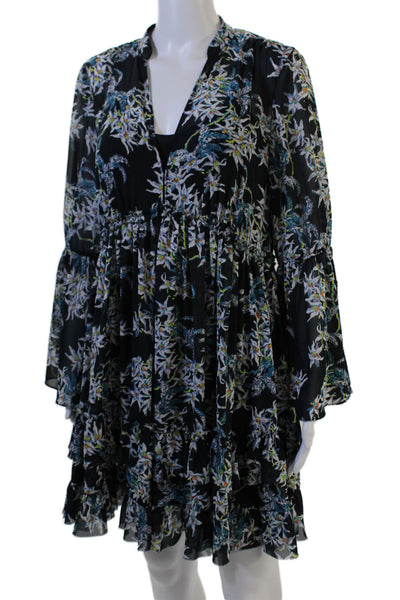 Cinq A Sept Womens Fit & Flare V Neck Floral Knee Long Sleeve Dress Size 4