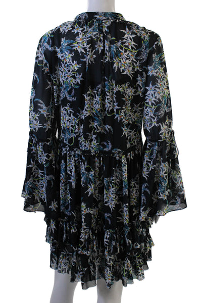 Cinq A Sept Womens Fit & Flare V Neck Floral Knee Long Sleeve Dress Size 4