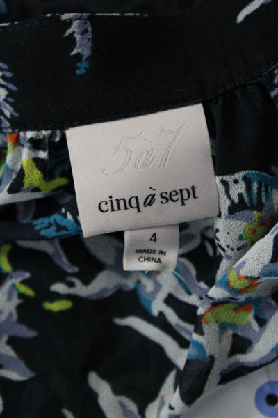 Cinq A Sept Womens Fit & Flare V Neck Floral Knee Long Sleeve Dress Size 4
