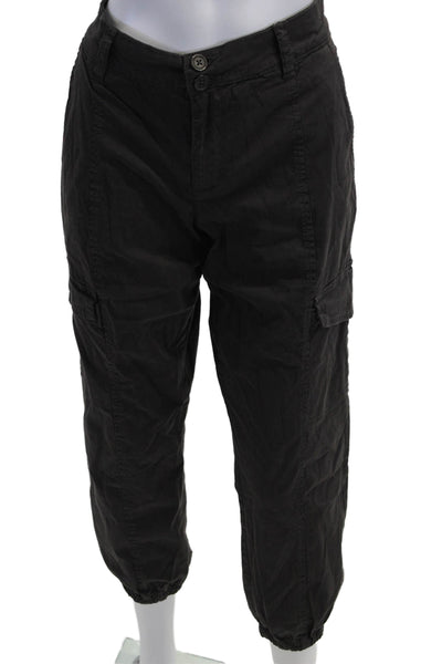 Sanctuary Unisex Cropped Cargo Pants Black Button Cotton Stretch Size 28