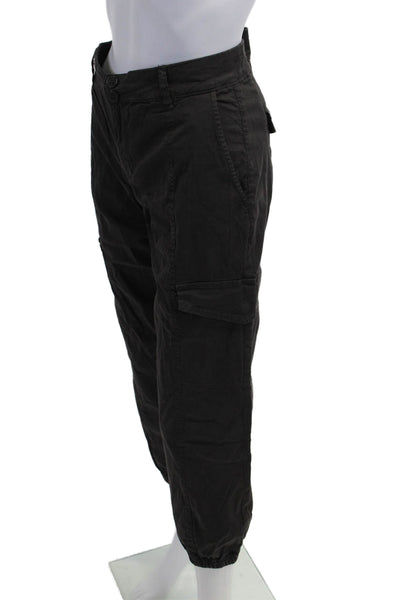 Sanctuary Unisex Cropped Cargo Pants Black Button Cotton Stretch Size 28