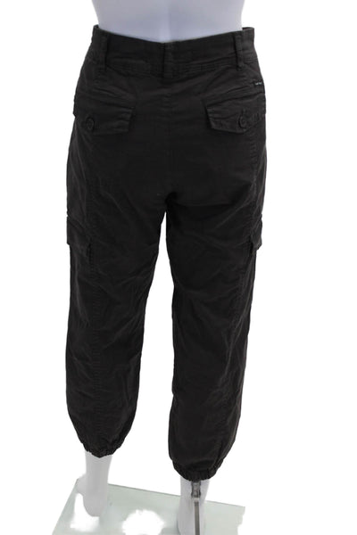 Sanctuary Unisex Cropped Cargo Pants Black Button Cotton Stretch Size 28