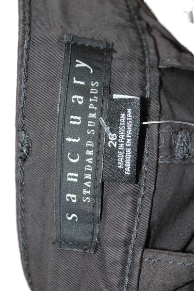 Sanctuary Unisex Cropped Cargo Pants Black Button Cotton Stretch Size 28