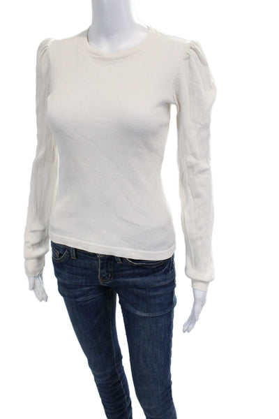 Amo Women Basic Jersey T-Shirt Long Sleeve Crew Neck White Size XS