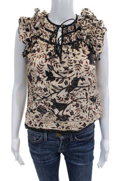 Ulla Johnson Womens Floral Beige Sleeveless Cotton Blend Blouse Size 00