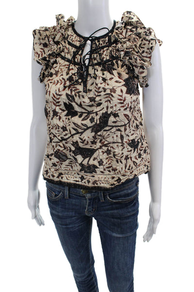 Ulla Johnson Womens Floral Beige Sleeveless Cotton Blend Blouse Size 00