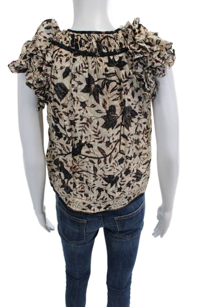 Ulla Johnson Womens Floral Beige Sleeveless Cotton Blend Blouse Size 00