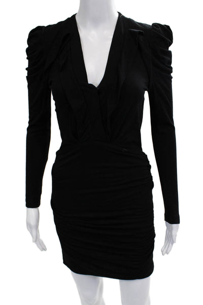 IRO Women Bodycon Mini Black V-Neck Long Sleeve Dress Size 34