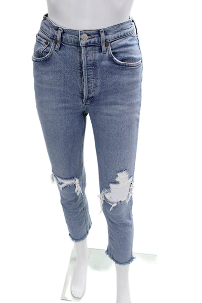 Agolde Women Ankle Crop Jeans Blue Mid Rise Size 24